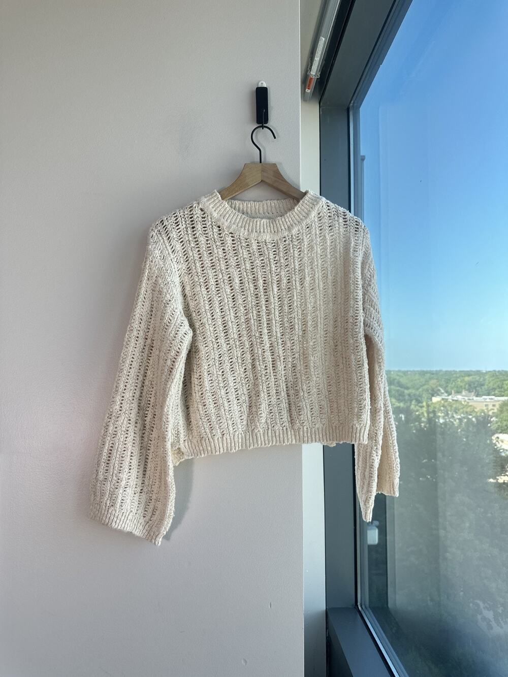 Natural Life Bohemian Hippie Beachy Coastal Open-Knit Ribbed Cream Sweater S/M